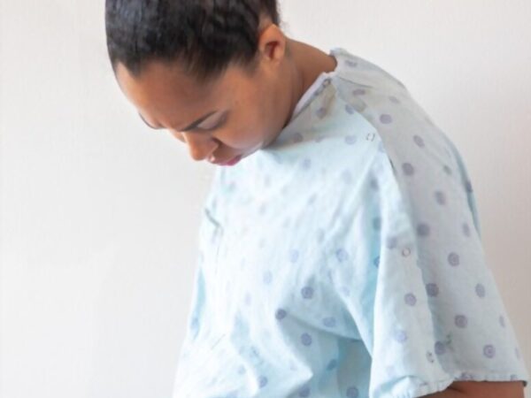 pregnant woman in hospital robe
